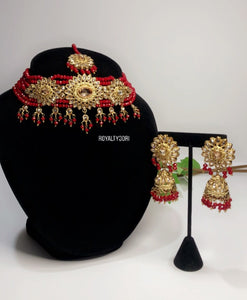 POONAM Polki Choker HOT RED